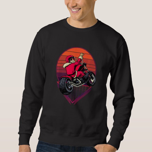Sweatshirt Santa Claus à cheval une moto Retro Sunset Chri (Devant)