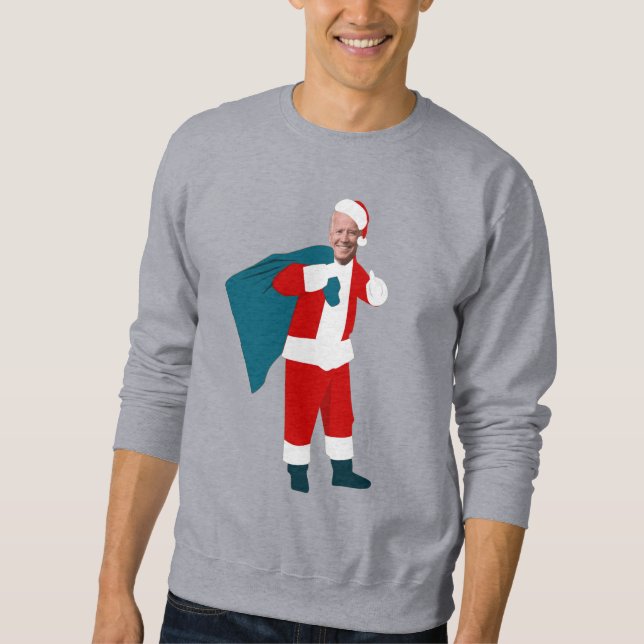 Sweatshirt santa claus joe biden bleu noël (Devant)