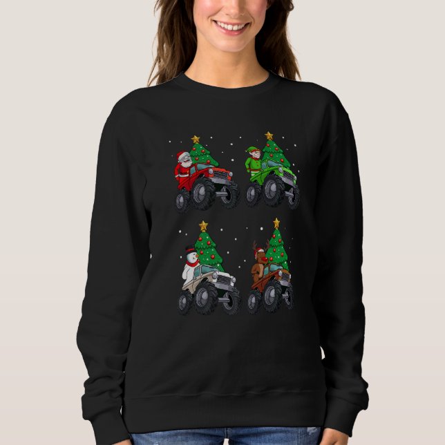 Sweatshirt Santa Elf Reindeer Snowman Riding Monster Truck Ch (Devant)