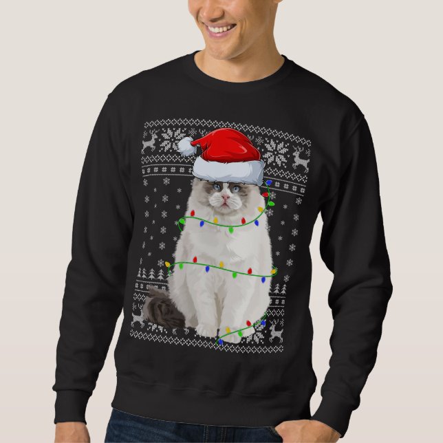 Sweatshirt Santa Hat Ragdoll Chat Xmas Éclairage Laid Ragdoll (Devant)