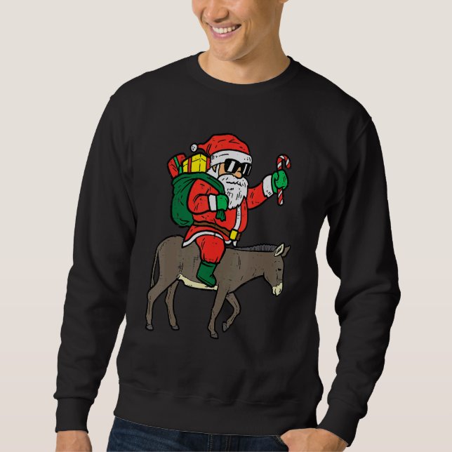 Sweatshirt Santa Riding Donkey  Animal Christmas Xmas Men Wom (Devant)