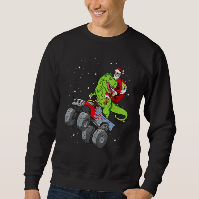 Sweatshirt Santa Riding Rex Dinosaur Monster Truck Christmas (Devant)