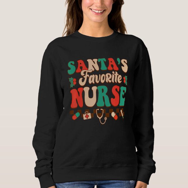 Sweatshirt Santa's Favorite Nurse Retro Christmas Nurse Women (Devant)