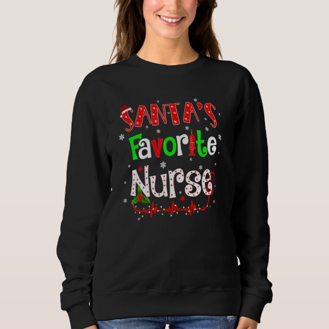Sweatshirt Santas Infirmière Favorite Noël Lumière Chapeau Pè (Devant)