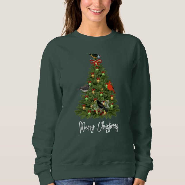 Sweatshirt Sapin de Noël avec oiseaux de fête  (Devant)