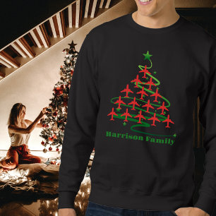 Sweatshirt Sapin de Noël Avion & Nom de Famille, Minimaliste