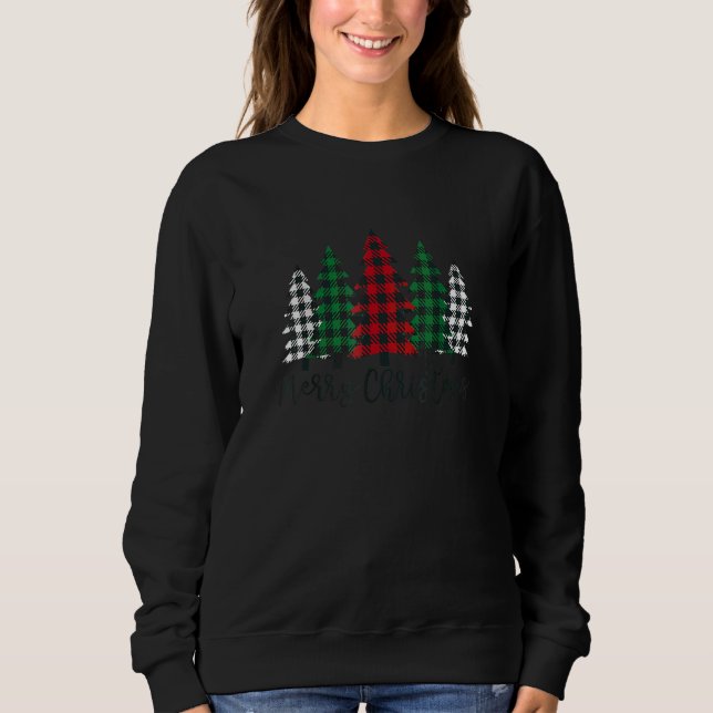Sweatshirt Sapin de Noël plaid buffle rouge blanc vert (Devant)