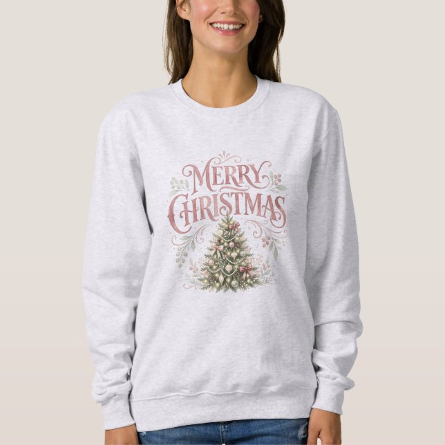 Sweatshirt Sapin de Noël traditionnel rose | Pinkmas (Devant)
