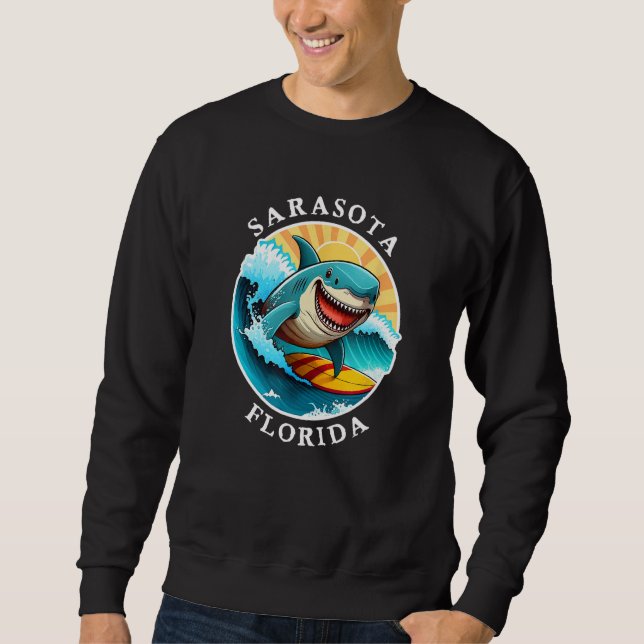 Sweatshirt Sarasota Florida Happy Surfing Shark Souvenir (Devant)