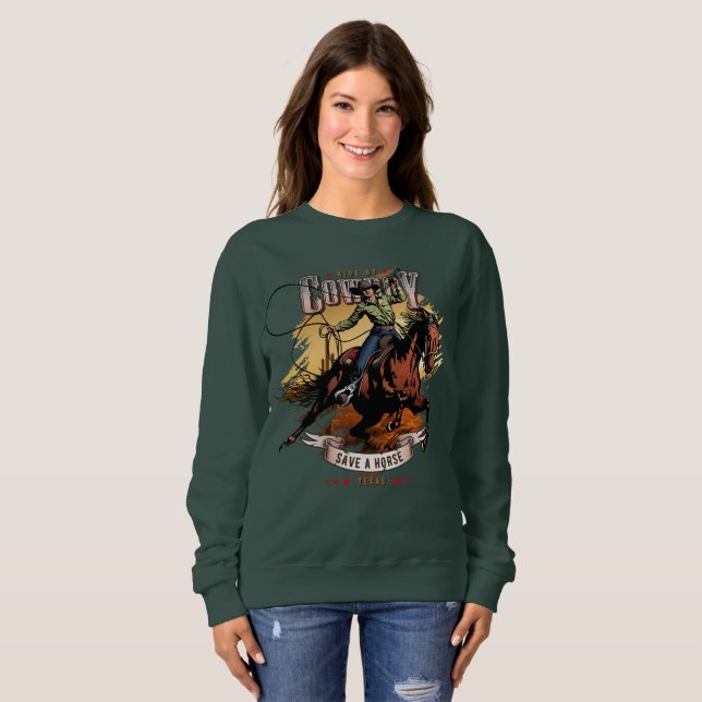 Sweatshirt Sauver Un Cheval ; Monter Un Cowboy | Femmes (Devant entier)