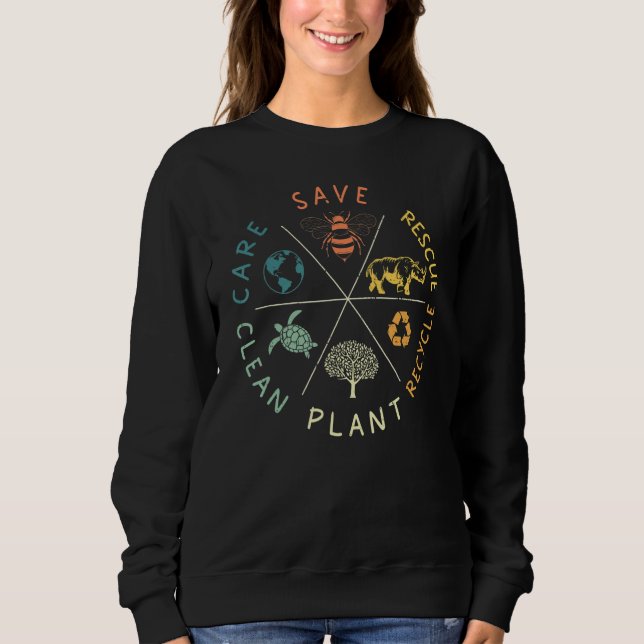 Sweatshirt Save Bees Rescue Animals Recycle Plastic Earth Day (Devant)