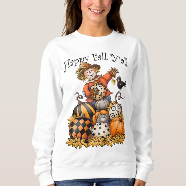 Sweatshirt Scarecrow Happy Fall Y'all Citrouille Thanksgiving (Devant)