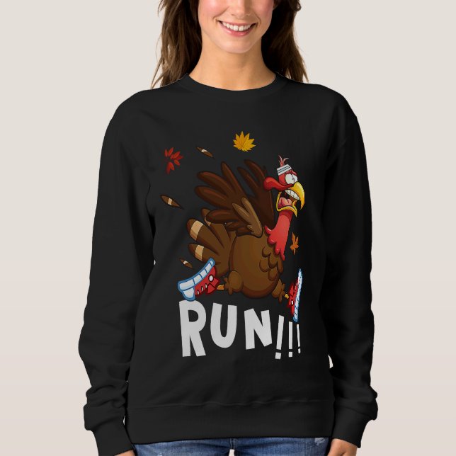 Sweatshirt Scared Turkey Run  Thanksgiving Running Turkey Tro (Devant)