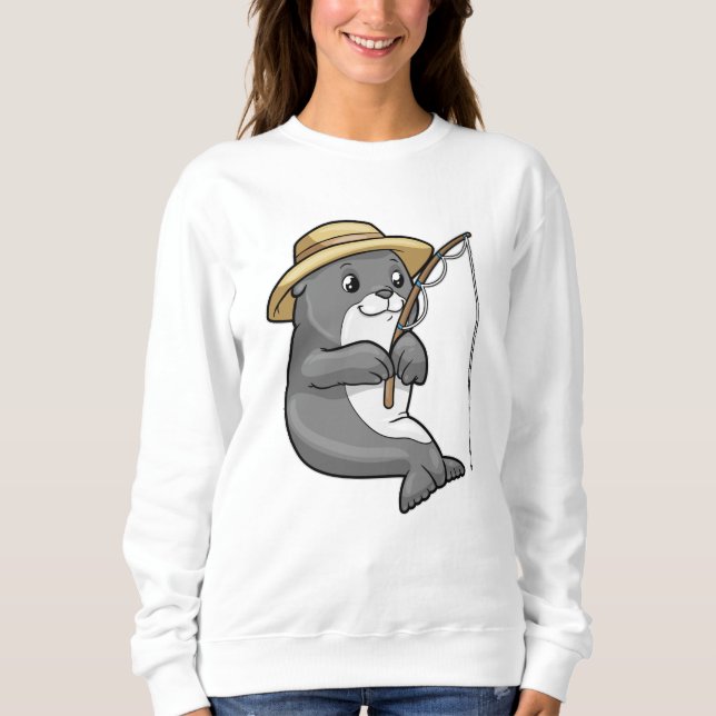 Sweatshirt Sceau à la pêche avec bâtonnet de pêche et Casquet (Devant)