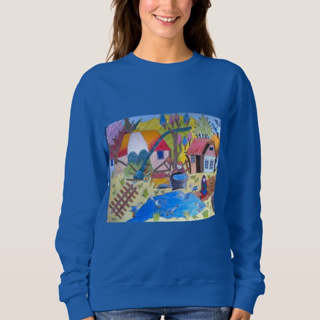 Sweatshirt Scène pastorale d'étang de village (Devant)