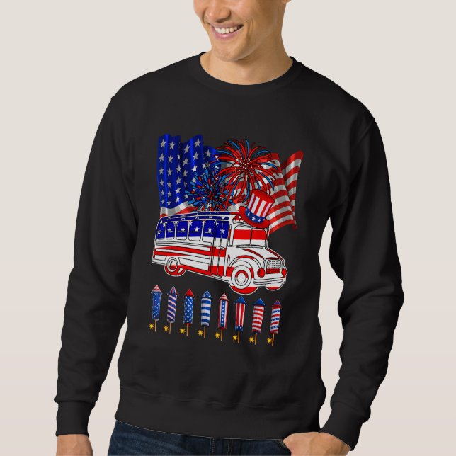 Sweatshirt School Bus 4th Of July American Flag Fireworks  Dr (Devant)