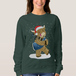 Sweatshirt Scottish Highland Cow Christmas Piper