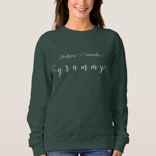 Sweatshirt Script Grammy chic avec le nom des petits-enfants, (Devant)