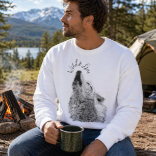 Sweatshirt Script Homme Loup Hurleur Sauvage et Libre Fine Ar