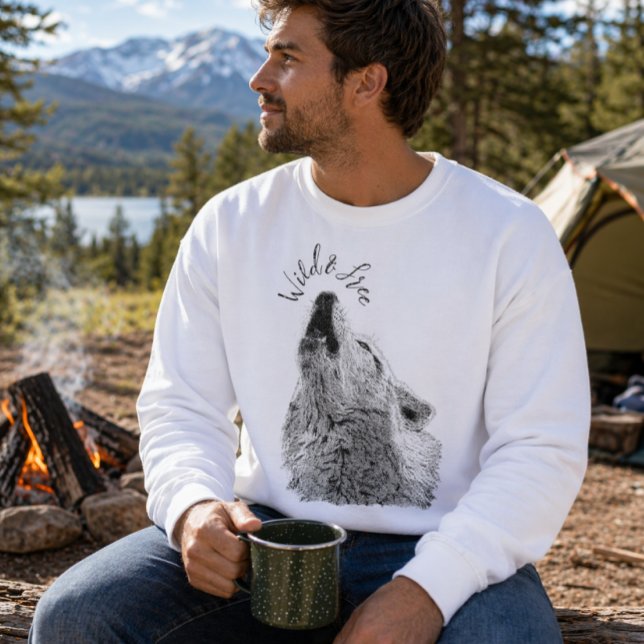 Sweatshirt Script Homme Loup Hurleur Sauvage et Libre Fine Ar (Créateur téléchargé)