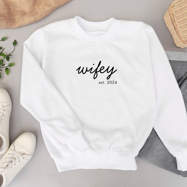 Sweatshirt Script minimaliste moderne Wifey Mariée personnali (Créateur téléchargé)