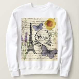 Sweatshirt scripts papillon français chic tour eiffel paris
