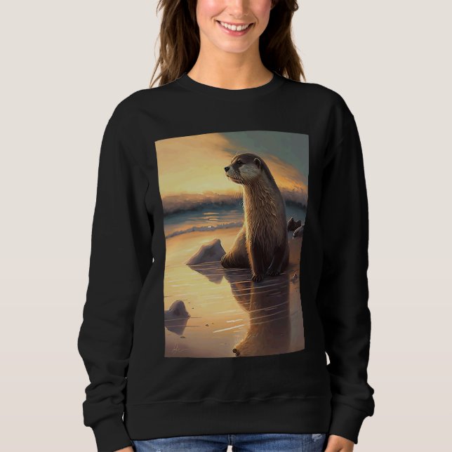 Sweatshirt Sea Otter  Retro Sunset Cute Otter  3 (Devant)