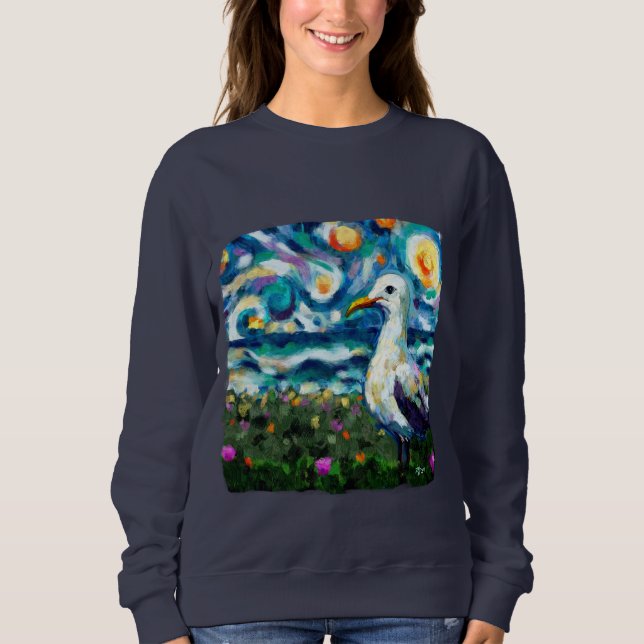 Sweatshirt Seagull Van Gogh Style Plage Sky Blue Turquoise (Devant)