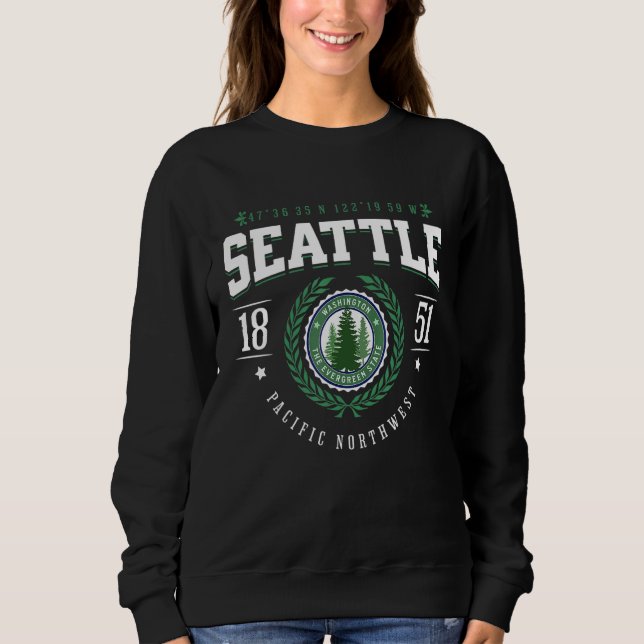 Sweatshirt Seattle Washington Evergreen Pine Tree Sunset WA S (Devant)