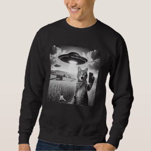 Sweatshirt Selfie Chat Avec Alien UFO Drôle Chat