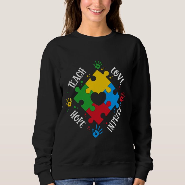 Sweatshirt Sensibilisation sur l'autisme Amour Enseigner l'Es (Devant)