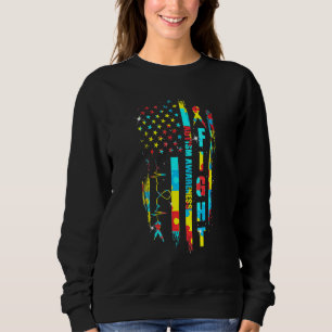 Sweatshirt Sensibilisation sur l'autisme de combat drapeau am