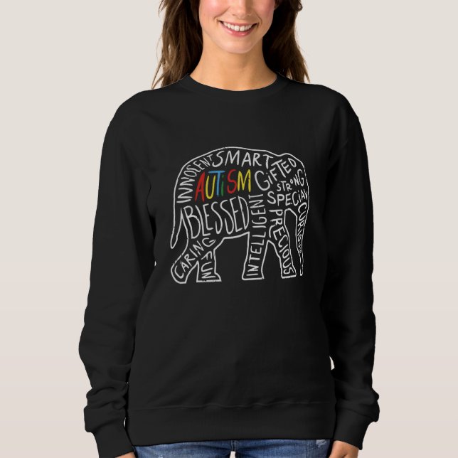 Sweatshirt Sensibilisation sur l'autisme Eléphant Mots Animal (Devant)