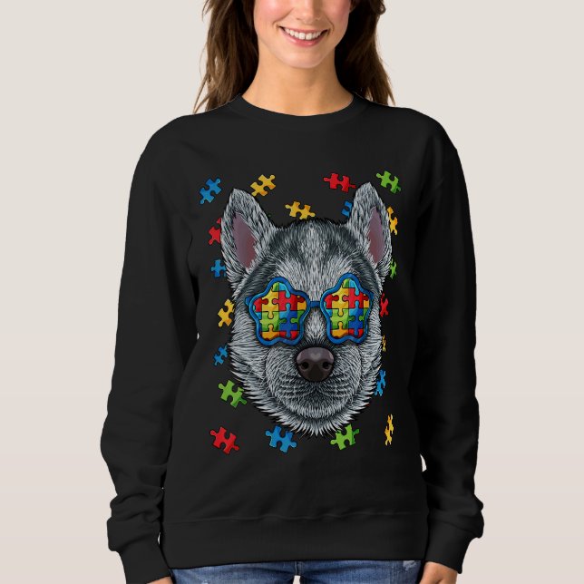 Sweatshirt Sensibilisation sur l'autisme Husky Puzzle Lunette (Devant)