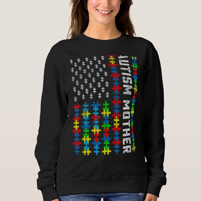 Sweatshirt Sensibilisation sur l'autisme rétro Usa Drapeau Mè (Devant)