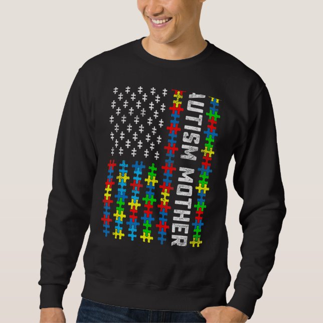 Sweatshirt Sensibilisation sur l'autisme rétro Usa Drapeau Mè (Devant)
