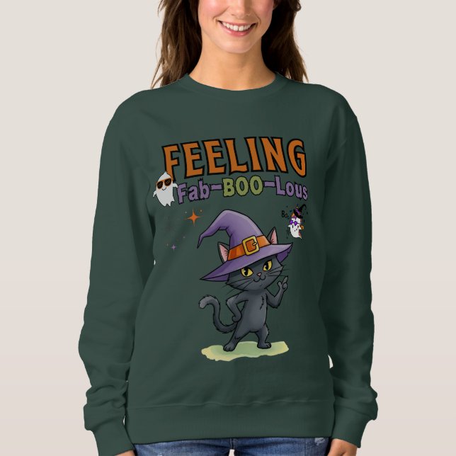 Sweatshirt Sentiment Fab-BOO-Lous Funny Halloween Chat femmes (Devant)
