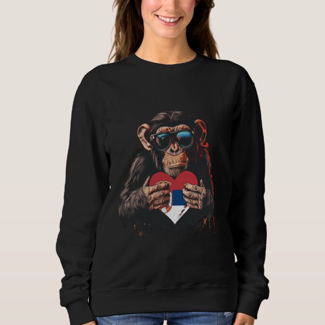 Sweatshirt Serbe Drapeau de Coeur Singe Racines Serbes Srbija (Devant)
