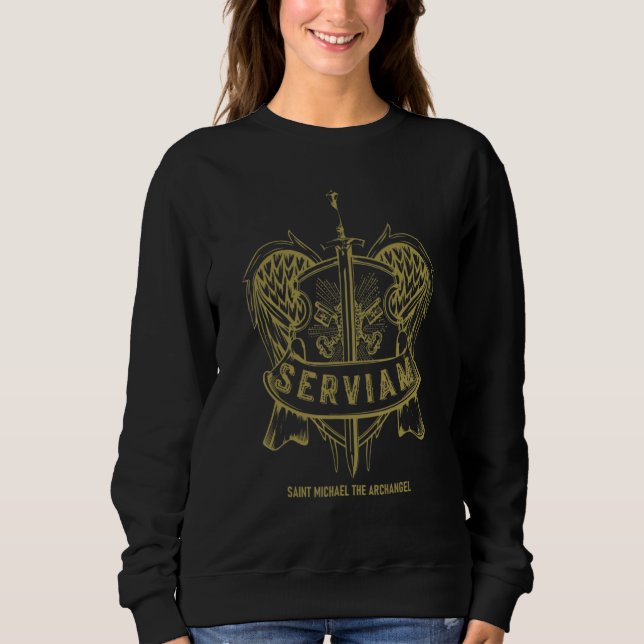 Sweatshirt Serviam servira Saint Michel Phrase latine catho (Devant)