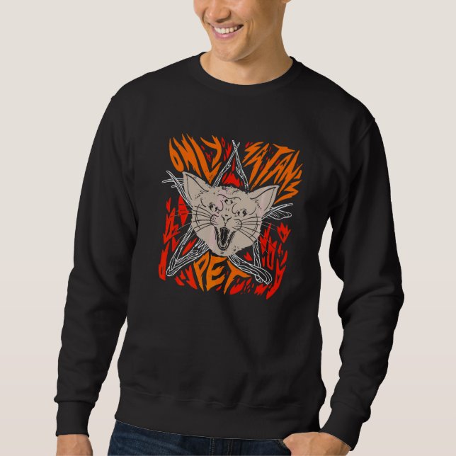 Sweatshirt Seul le chat de Satan, méchant chat noir avec des  (Devant)