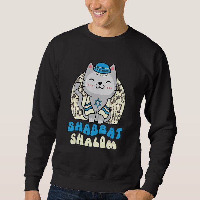 Sweatshirt Shabbat Shalom Cat  Kitten Happy Hanukkah Chanukka (Devant)
