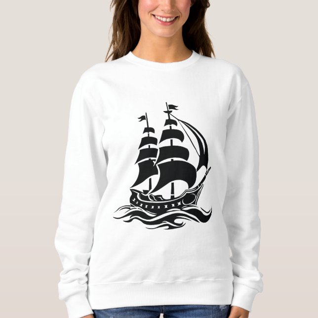 Sweatshirt Shadow Sailing Ship – Vintage Ocean Illustration (Devant)