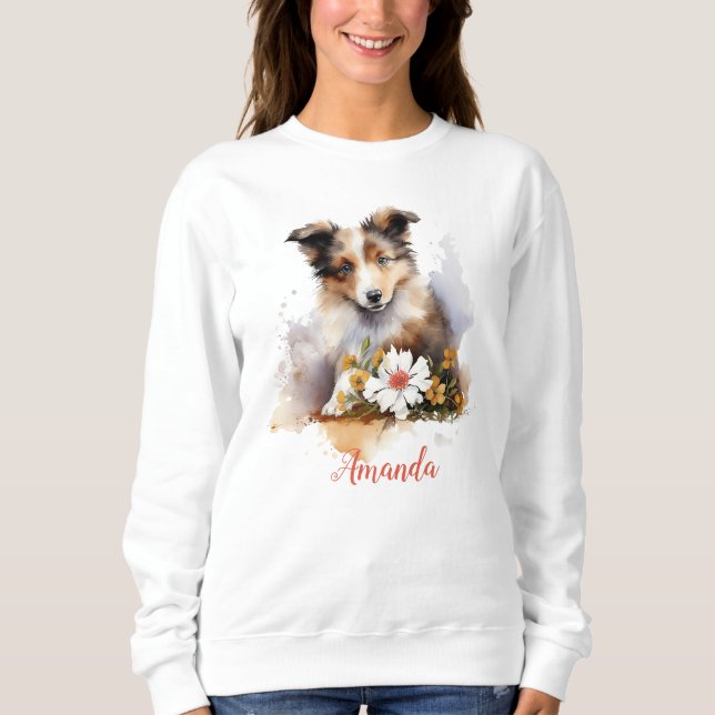 Sweatshirt Shetland Sheepdog Chiot Pet Aquarelle (Devant)
