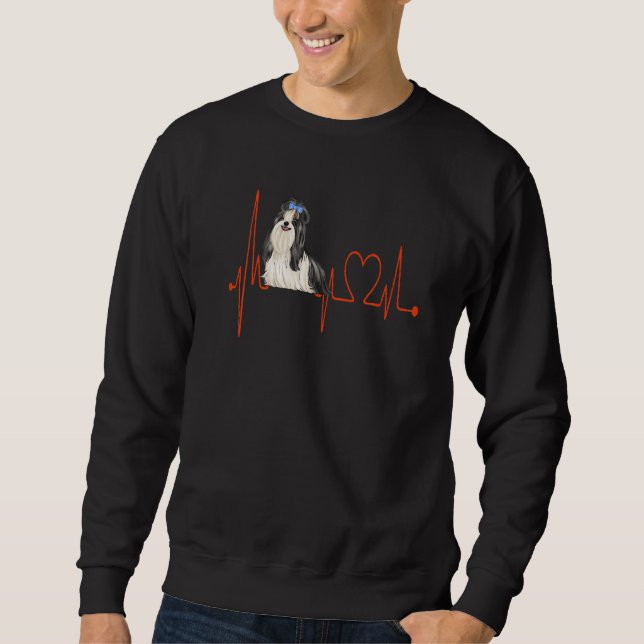 Sweatshirt Shi Tzu D Dog Heartbeat EKG Funny Dogs Lovers Men  (Devant)