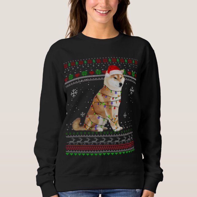 Sweatshirt Shiba Inu éclaire Funny Pajama de Noël cadeau Noël (Devant)