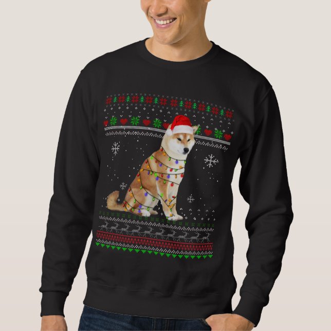 Sweatshirt Shiba Inu éclaire Funny Pajama de Noël cadeau Noël (Devant)
