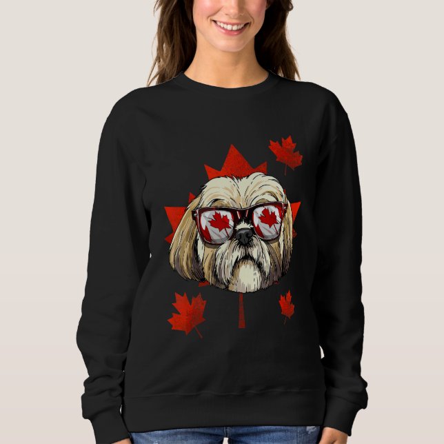 Sweatshirt Shih Tzu canadien Feuille d'érable Drapeau du Cana (Devant)