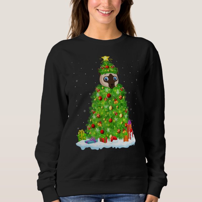 Sweatshirt Siamese Chat Xmas Éclairage Arbre drôle Siamese Ch (Devant)