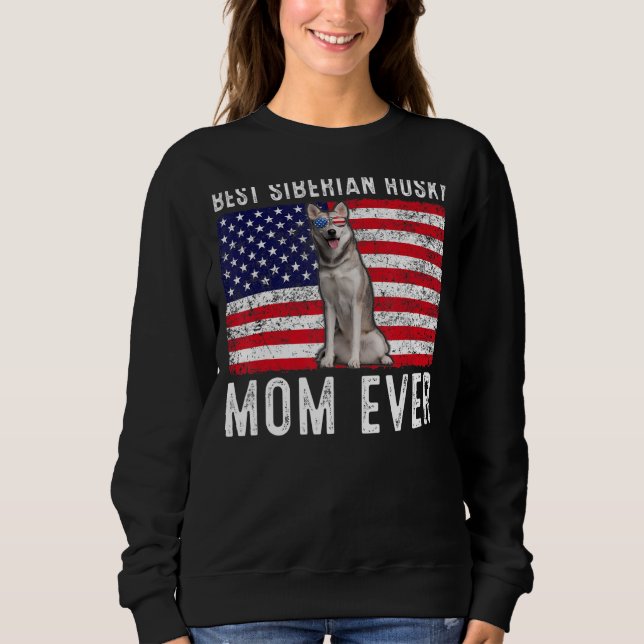 Sweatshirt Sibérien Husky Maman Américaine Drapeau Propriétai (Devant)