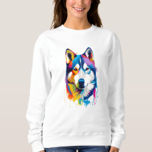 Sweatshirt Sibérien Husky Vibrant et coloré